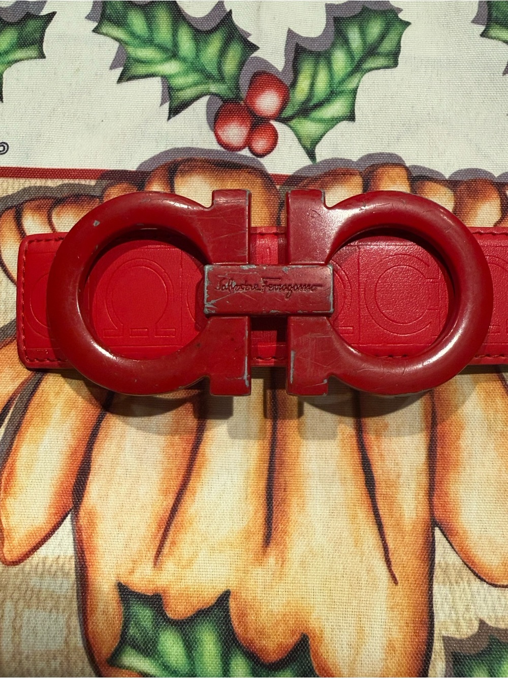 Authentic Salvatore Ferragamo Matte Red Gancini
Leather Belt | Size 48 / 120cm